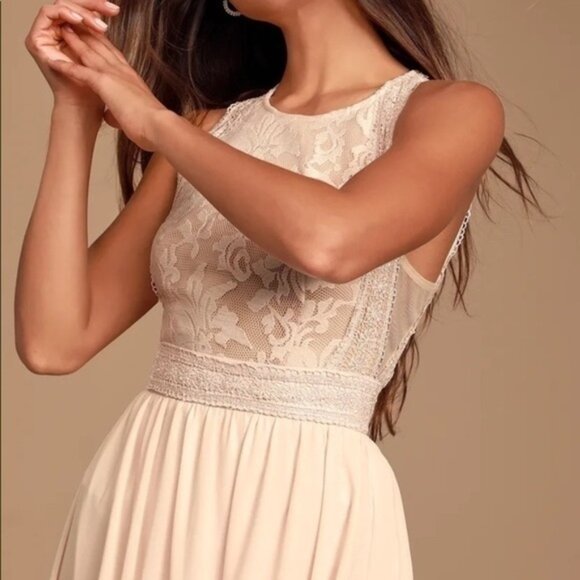 NWT Lulu’s Forever and Always Blush Pink Lace Maxi Dress II9 - Picture 2 of 10